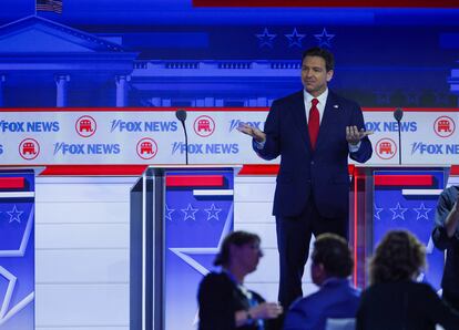 Republican presidential candidate and Florida Gov. Ron DeSantis during the first Republican candidates' debate of the 2024 U.S. presidential campaign in Milwaukee, Wisconsin, on Aug. 23, 2023.
