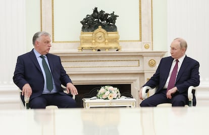 Orbán y Putin, este viernes en Moscú.
