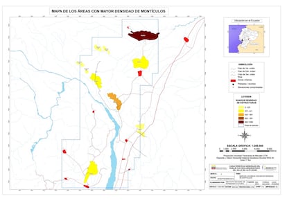 Mapa de las densidades de estructuras distinguidas en los asentamientos.