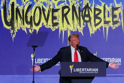 Trump, durante su discurso en la convención del Partido Libertario.