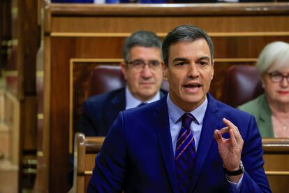 El presidente del Gobierno, Pedro Sánchez, este miércoles en el Congreso.