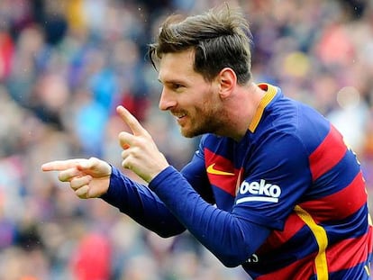 Messi festeja su gol ante el Espanyol.