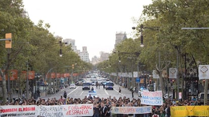 Pro-independence activists in Barcelona on Monday morning.