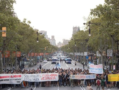 Pro-independence activists in Barcelona on Monday morning.