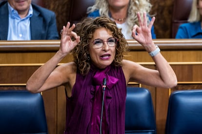 La ministra de Hacienda, María Jesús Montero, durante su intervención en el Congreso de los Diputados, este miércoles.