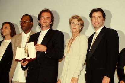 Samuel L. Jackson, Quentin Tarentino, Kathleen Turner y John Travolta en Cannes en 1994.