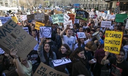 Manifestacion en marzo contra el cambio climatico en Madrid. 