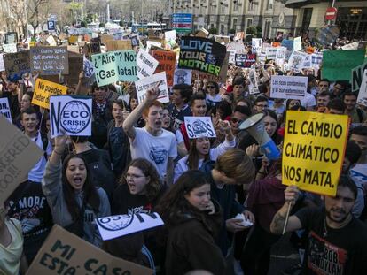 Manifestacion en marzo contra el cambio climatico en Madrid. 