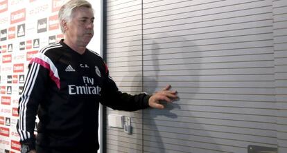 Carlo Ancelotti, en la sala de prensa de Valdebebas