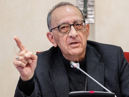 Cardinal Juan José Omella, president of the Spanish Episcopal Conference, during a meeting at the institution’s headquarters in January 2023.