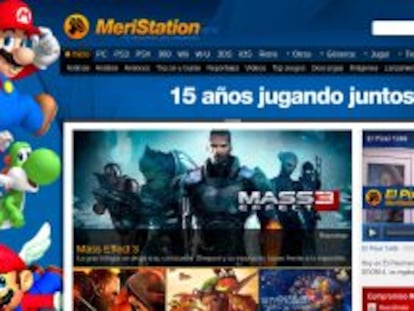 Aspecto de la página principal del portal de videojuegos Meristation