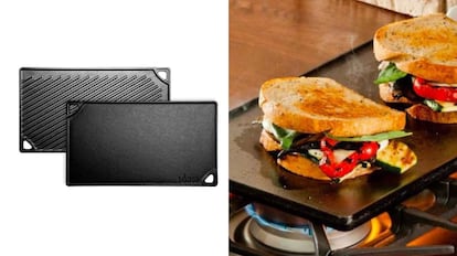 Esta parrilla reversible es un accesorio multifunción que va genial para preparar todo tipo de recetas saludables. LODGE/LECUINE.