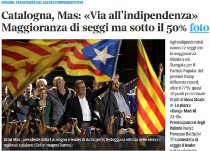 Catalunya, Mas: "Cap a la independència". Majoria d'escons però menys del 50% de vots.