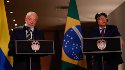 Los presidentes Luiz Inácio Lula da Silva (izquierda) y Gustavo Petro en Bogotá (Colombia), el 16 de abril de 2024.