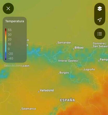 Mapa app tiempo de los iPhone
