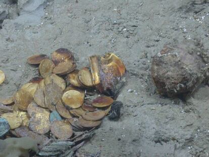 Algunas de las monedas de oro que encontró la empresa estadounidense Odyssey.