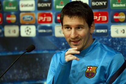 Messi, durante la rueda de prensa previa al partido de 'Champions' contra el Viktoria.