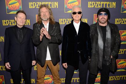 Desde la izquierda, John Paul Jones, Robert Plant, Jimmy Page y Jason Bonham, el 9 de octubre de 2012 en Nueva York en el estreno de 'Led Zeppelin: Celebration Day', que recogía su concierto de 2007 en Londres.