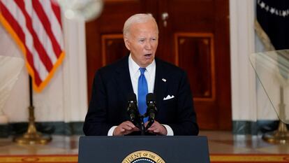 Joe Biden, este lunes en la Casa Blanca, da una declaración sobre la sentencia del Supremo.