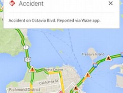 Información de Waze dentro de los mapas de Google.