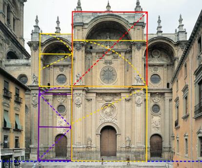 Frente a las tradicionales fachadas-retablo, Alonso Cano refleja en su obra la disposición y la organización interiores de la Catedral de Granada. Cuenta con tres gigantescos arcos abiertos. En ella se aprcian las pautas matemáticas del barroco