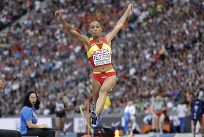 Peleteiro, en la final del triple salto, donde consiguió el bronce.