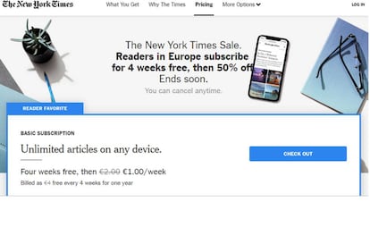Página de suscripción a la edición digital de The New York Times.