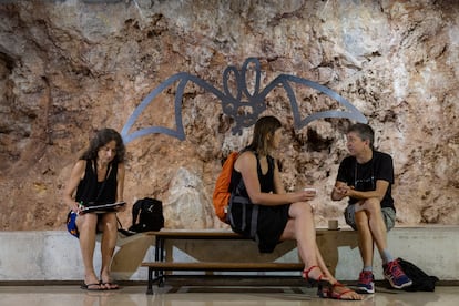 Participantes en el Congreso EBRS sobre Murciélagos en el Palau de Congressos de Tarragona, bajo el logo del encuentro.