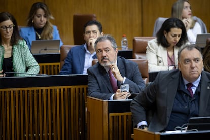 El líder del PSOE andaluz, Juan Espadas, este miércoles en el Parlamento andaluz.