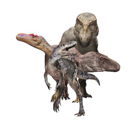 Nueva especie Khankhuuluu al frente y sus descendientes de la evolución.