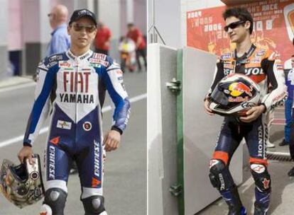 Jorge Lorenzo y Dani Pedrosa, tras los entrenamientos del Gran Premio de Qatar.