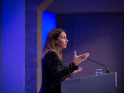 La 'consellera' de Presidencia en funciones, Meritxell Budó, durante la rueda de prensa semanal del Ejecutivo catalán