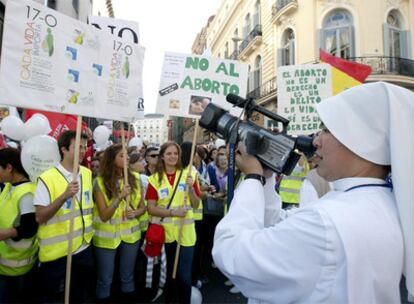 Participantes en la protesta contra la Ley de interrupción voluntaria del embarazo.