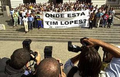 Manifestación de periodistas el pasado viernes para pedir una investigación sobre el paradero de Lopes.