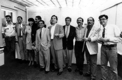 Fernando Martínez, Alfonso Arús, Concha García Campoy, Carlos Herrera, Augusto Delkáder, Francisco Vela, Iñaki Gabilondo, Luis Figuerola-Ferretti, Jesús Melgar, Manuel Molés y Juan Manuel Ortega (i-d), en la presentación de los nuevos programas de la Cadena SER en 1991.