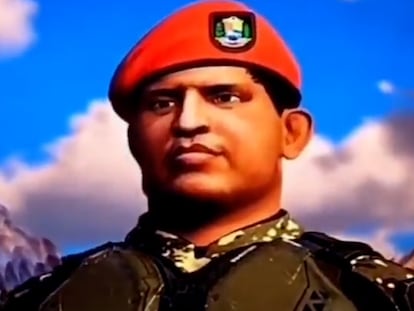 An animation of Hugo Chávez in the video tribute published by the State Government of Carabobo.