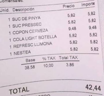 La cuenta de una bar de la Rambla.