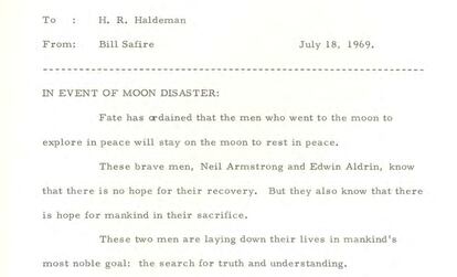 Discurso preparado para el presidente Richard Nixon en caso de muerte de los astronautas de la misión 'Apolo 11'.