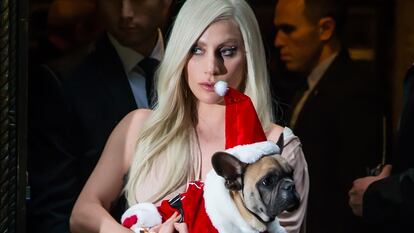 Lady Gaga sostiene uno de sus perros