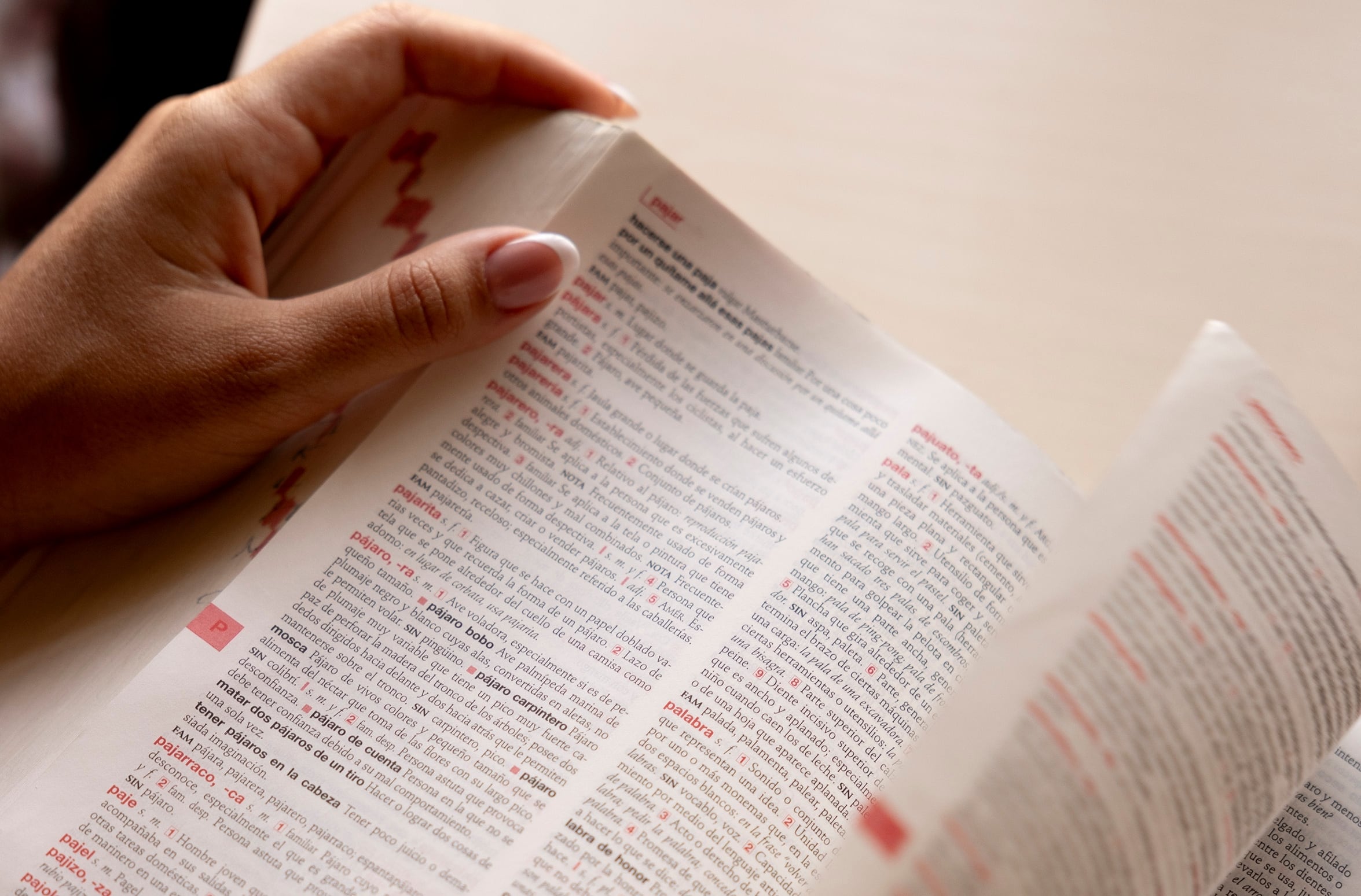 Una mujer ojea un diccionario.
