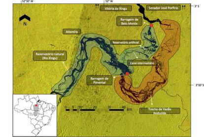 Mapa de la obra de la Central Hidroeléctrica de Belo Monte.