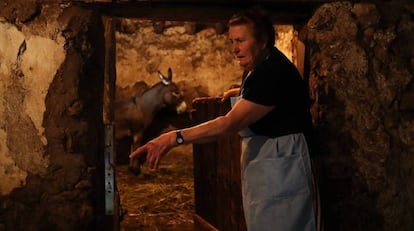 Amada Ruiz, aged 81, at her stable in Moropeche, where she keeps a donkey, goats, lambs, and hens and rabbits.