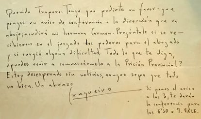 Carta inédita de Cunqueiro escrita desde la Prisión Provincial de Lugo.
