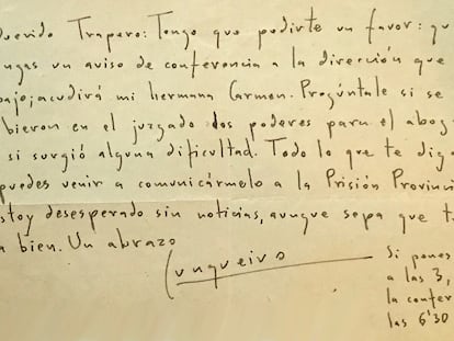 Carta inédita de Cunqueiro escrita desde la Prisión Provincial de Lugo.