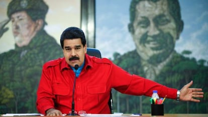 El presidente de Venezuela, Nicolas Maduro, hablando en el palacio de Miraflores.