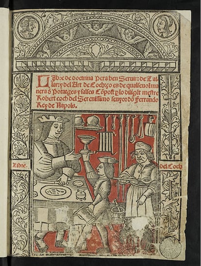 Ilustración del 'Llibre del coc', del Mestre Robert, de 1520, en la Biblioteca de Catalunya.