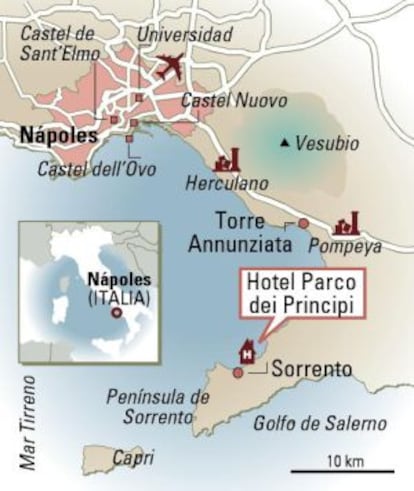 Mapa de la Península de Sorrento, en Italia.