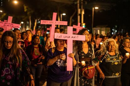 Marcha de mujeres en la Ciudad de México contra la violencia machista el, 25 de Noviembre de 2019.