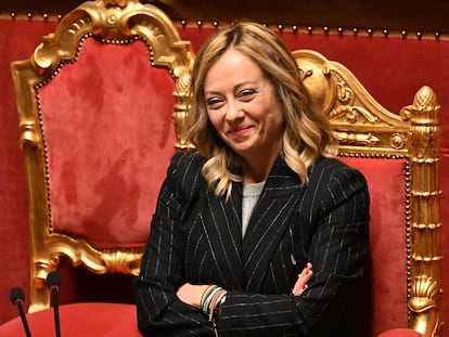 La primera ministra italiana, Giorgia Meloni, en una sesión en el Senado, en Roma (Italia), el 13 de diciembre.