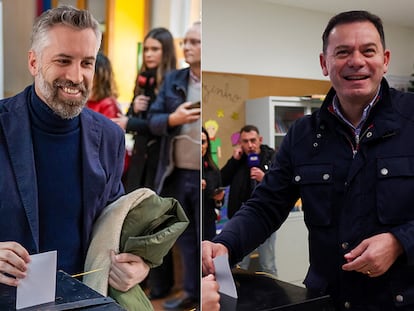 Pedro Nuno Santos (a la izquierda) y Luís Montenegro depositaban este domingo el voto en sus colegios electorales.